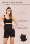 Bermuda Gestante Abdominal Cintura Alta Preto