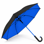Guarda chuva grande de cabo curvo, preto por fora e azul por dentro