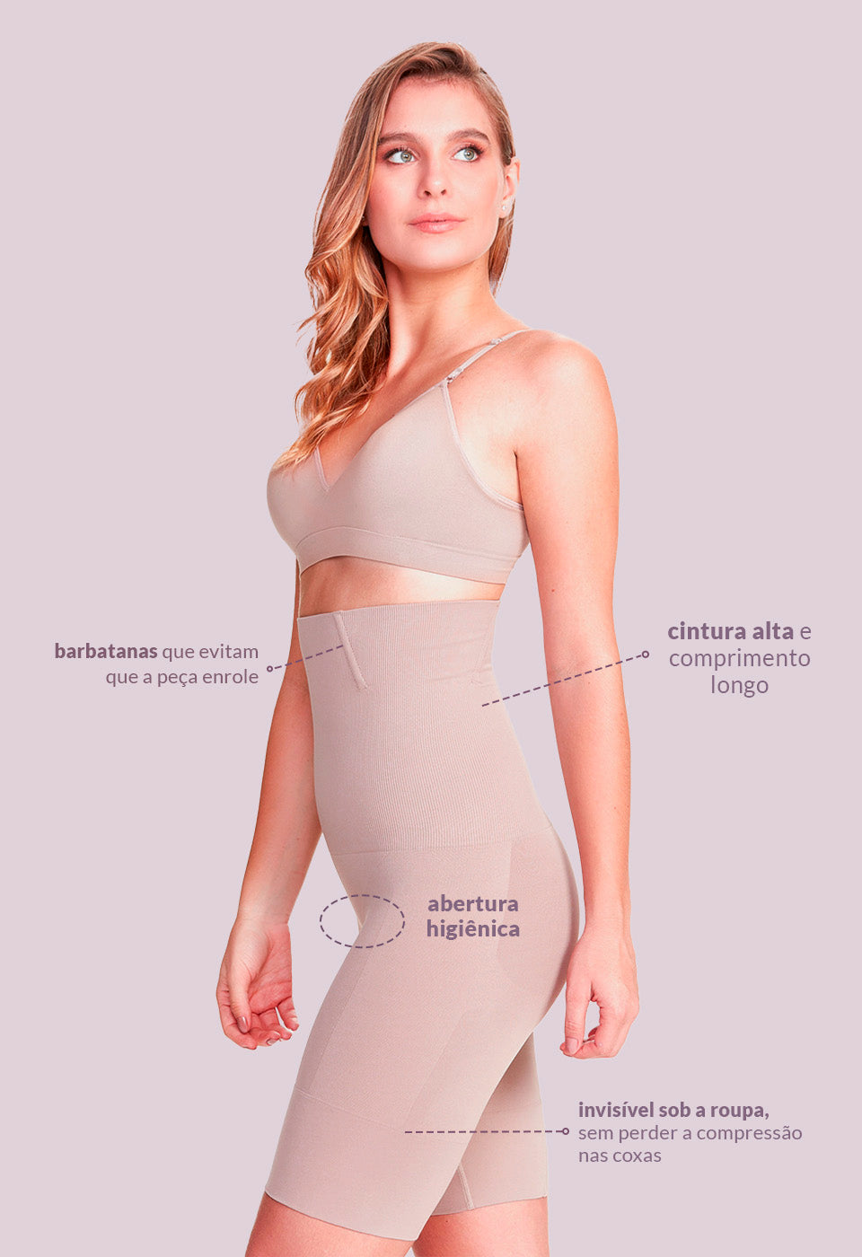 Bermuda Modeladora Abdominal Com Barbatana Afina Cintura Blush