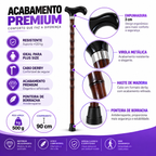 Arte do acabamento da bengala: suporta mais de 120 kg, ideal para plus size, cabo derby e ponteira antiderrapante