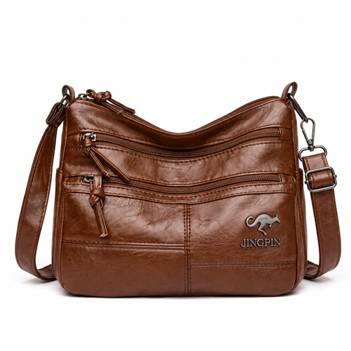 Bolsa transversal crossbody feminina caramelo de couro sintético vista de frente