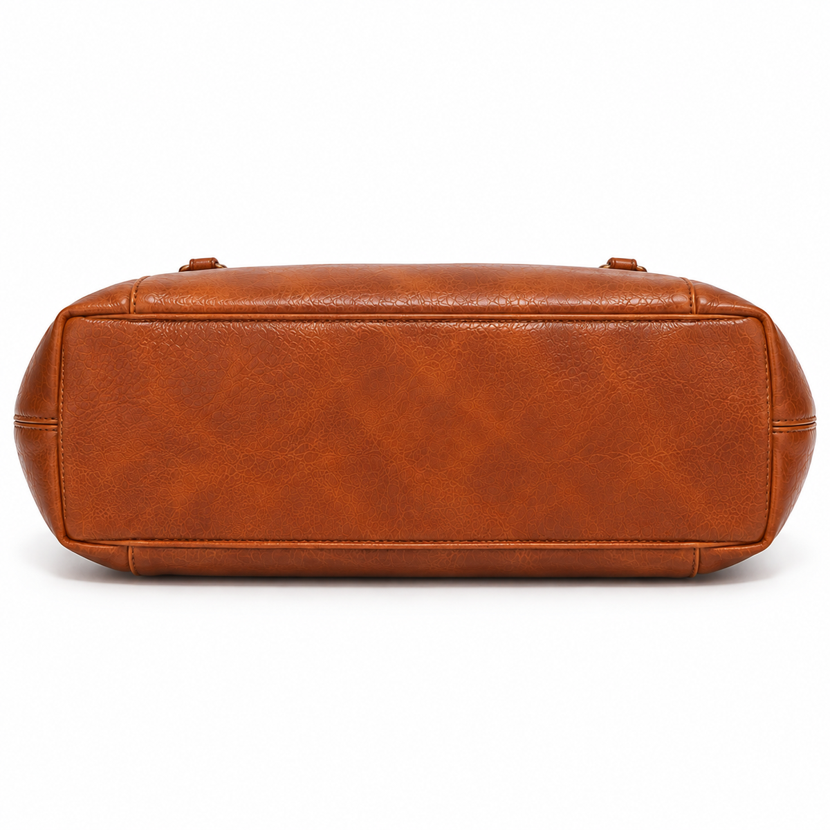 Base da bolsa tote caramelo vista por baixo
