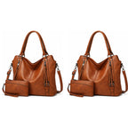 Kit com 2 bolsas tote caramelo, cada uma com a sua carteira