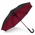 Guarda chuva grande de cabo curvo, preto por fora e vinho por dentro