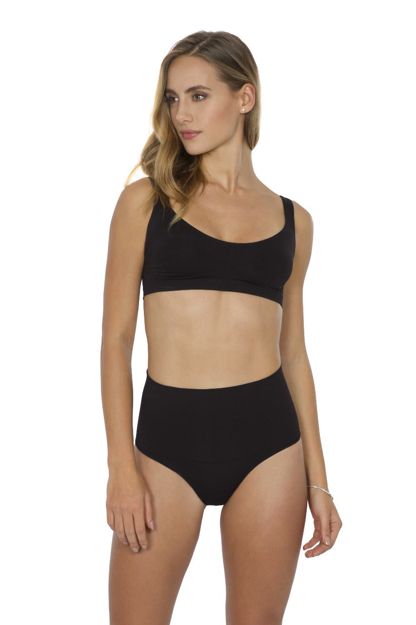 Calcinha Modeladora Cintura Alta Tecido Duplo Afina Cintura Preto