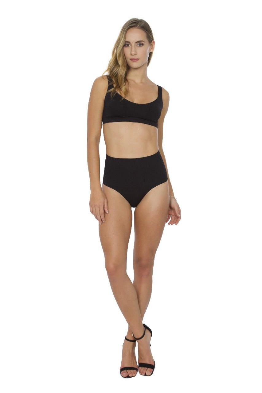 Calcinha Modeladora Cintura Alta Tecido Duplo Afina Cintura Preto