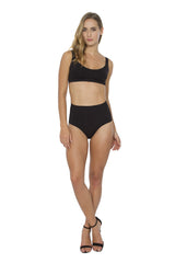 Calcinha Modeladora Cintura Alta Tecido Duplo Afina Cintura Preto