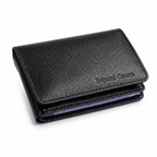 Carteira masculina de couro legítimo premium preta fechada, com logo Tripani Couro em baixo relevo