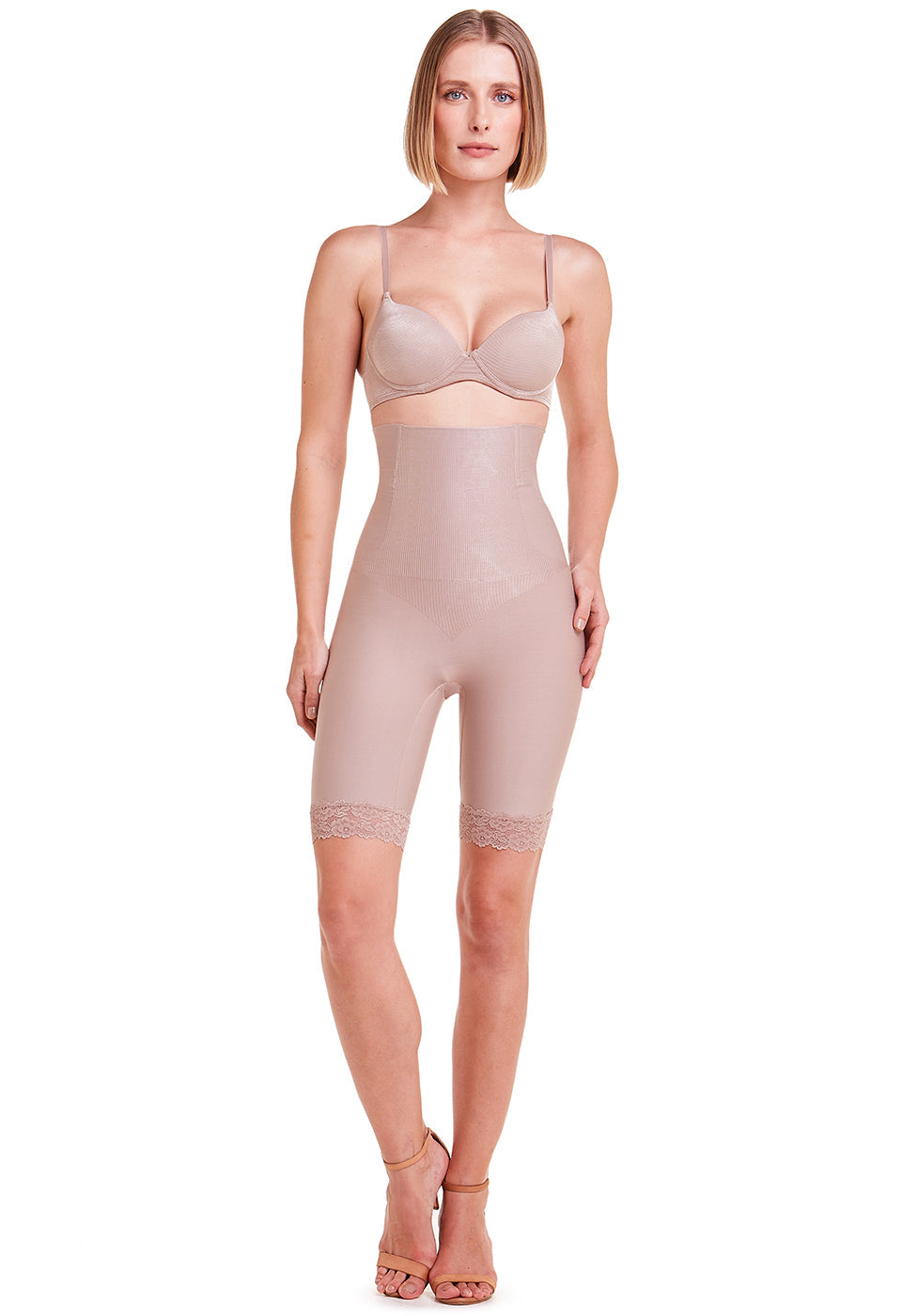 Bermuda Modeladora Abdominal Com Barbatana E Renda Levanta Bumbum Blush