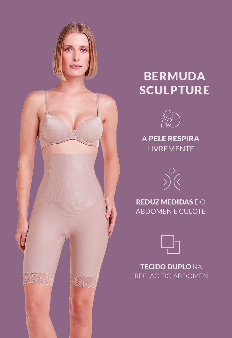 Bermuda Modeladora Abdominal Com Barbatana E Renda Levanta Bumbum Blush