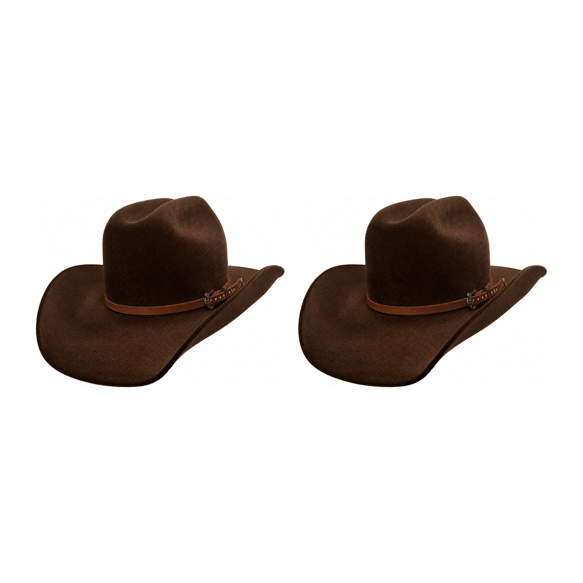 Kit com dois chapéus country americano cowboy marrons lado a lado