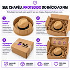 Arte da embalagem Sul Modas do chapéu Panamá flexível: proteção interna, acomodação na caixa, fechamento reforçado e entrega