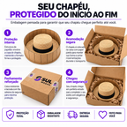 Arte da embalagem Sul Modas do chapéu Paris: proteção interna, acomodação na caixa, fechamento reforçado e entrega