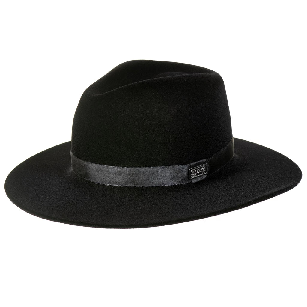 Chapéu Fedora de feltro preto com banda em fita