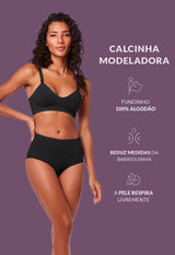 Calcinha Modeladora Cintura Alta Afina Cintura Preto