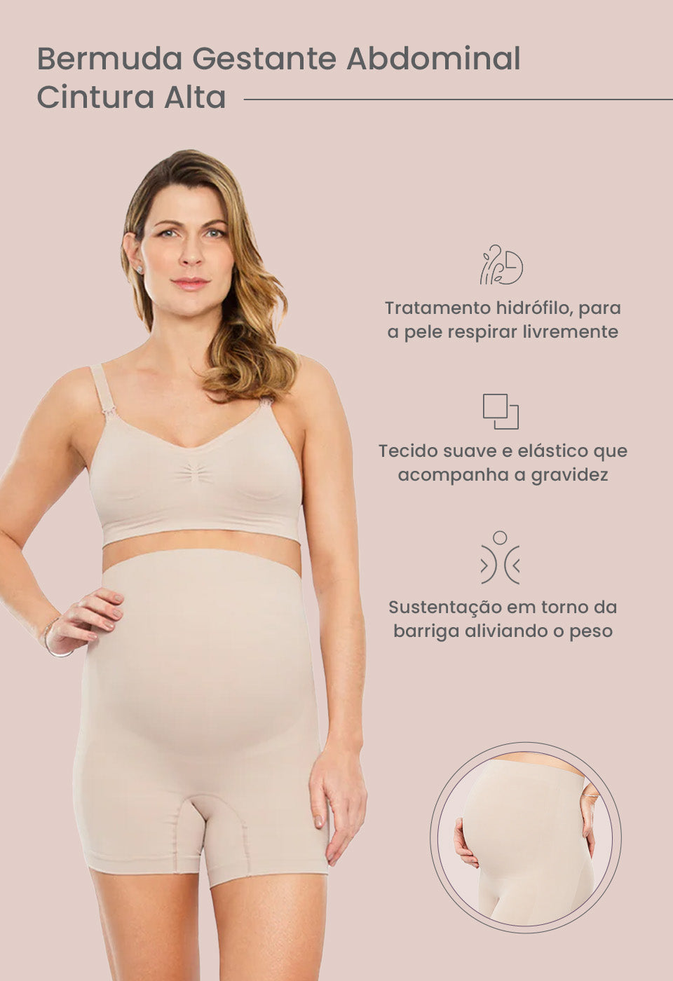 Bermuda Gestante Abdominal Cintura Alta Base