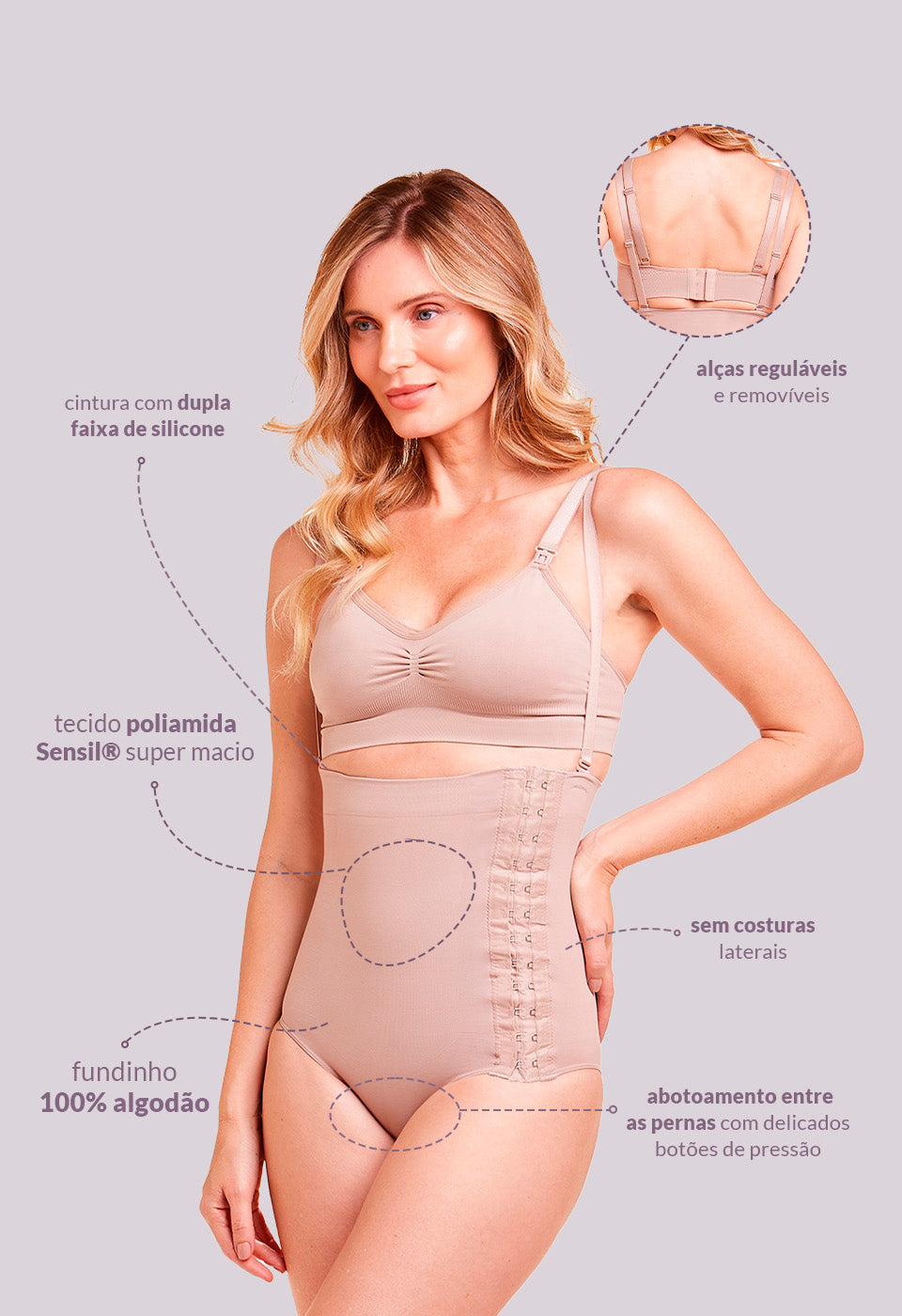 Calcinha Modeladora Cintura Alta Com Alças Removíveis Maternidade Pós Parto Base