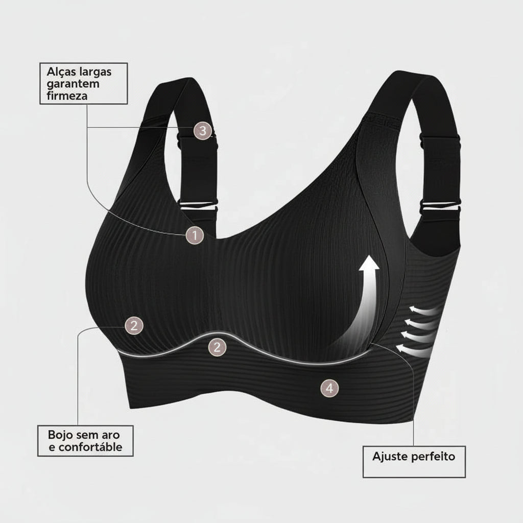 Sutiã feminino canelado push-up ajustável sem aro