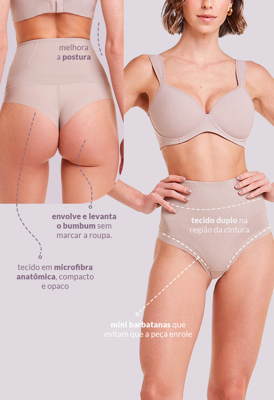 Calcinha Modeladora Cintura Alta Fio Dental Invisível Afina Cintura Cupuaçú