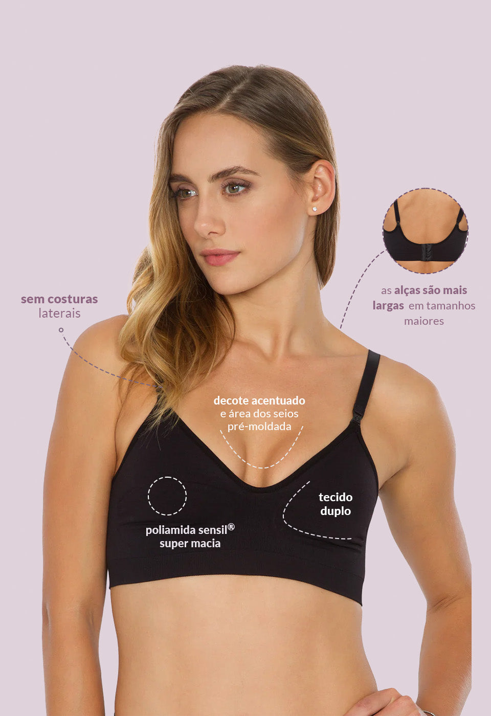 Sutiã Modelador Sustentação Sem Bojo Tecido Duplo Alças Removíveis Valoriza Os Seios Preto