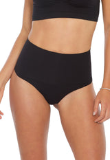 Calcinha Modeladora Cintura Alta Fio Dental Tecido Duplo Afina Cintura Preto