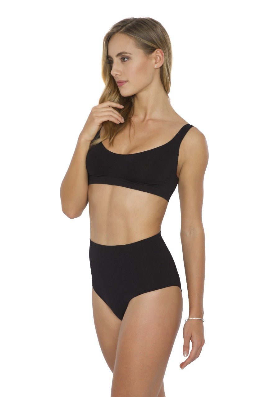 Calcinha Modeladora Cintura Alta Tecido Duplo Afina Cintura Preto