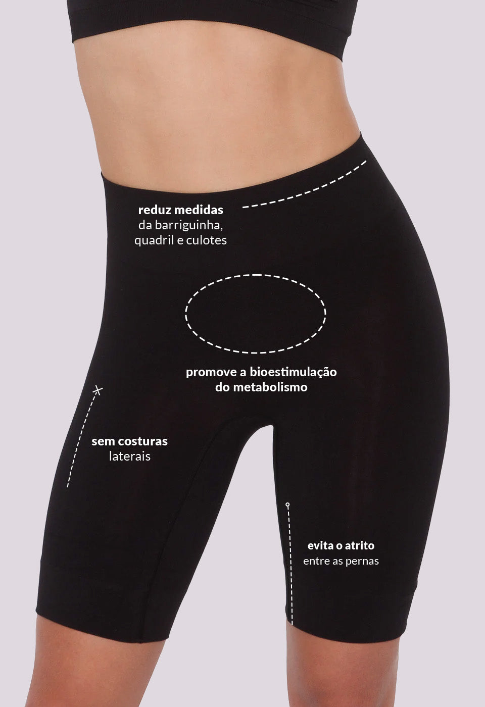 Bermuda Modeladora Cintura Alta Emana Ameniza Celulite Preto
