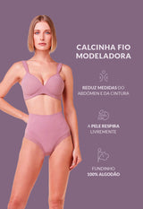 Calcinha Modeladora Cintura Alta Fio Dental Invisível Afina Cintura Boto