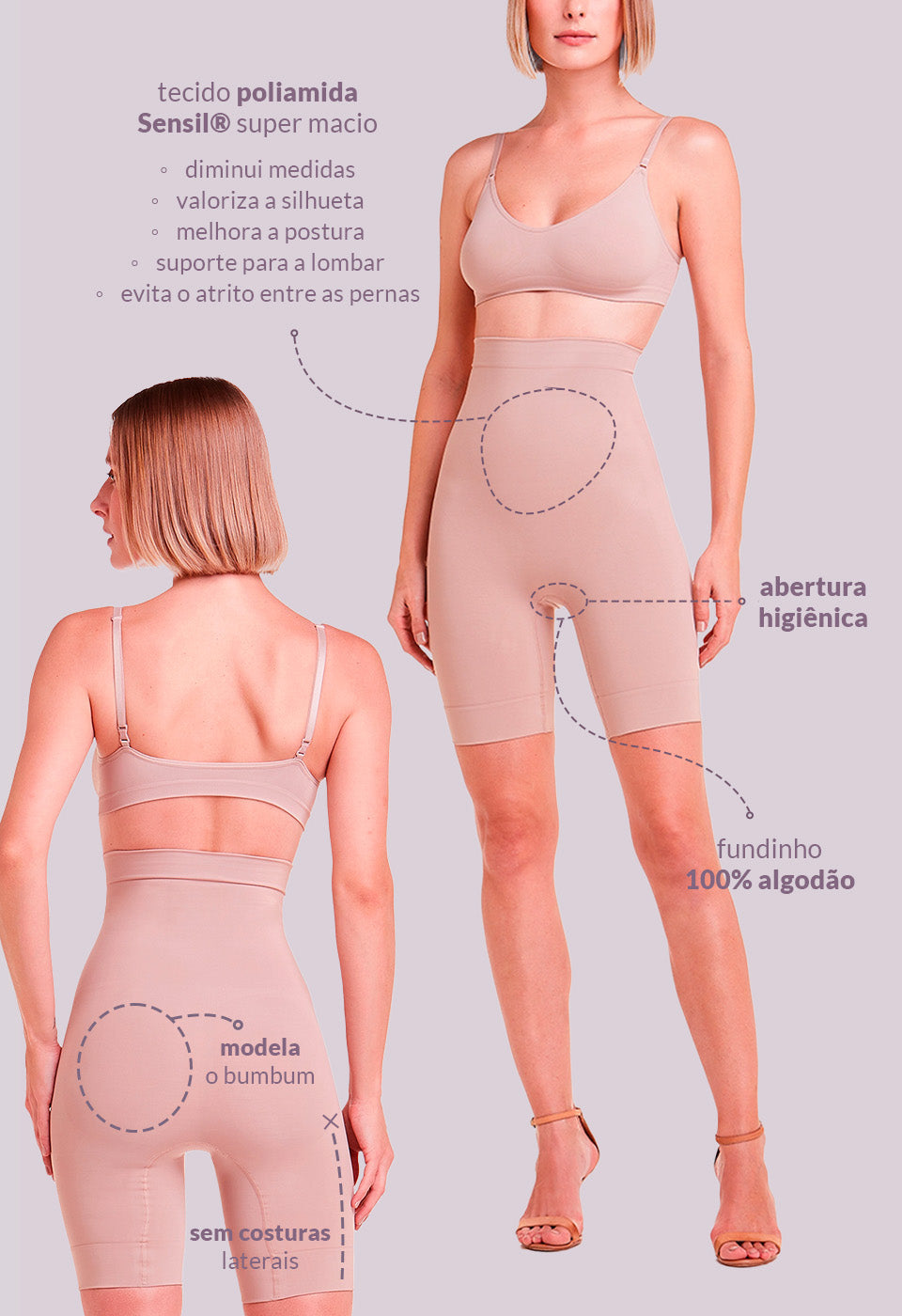 Bermuda Modeladora Abdominal Reduz Atrito Nas Coxas Base