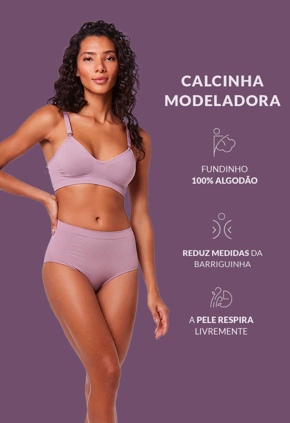 Calcinha Modeladora Cintura Alta Afina Cintura Lilac
