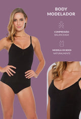 Body Modelador Sem Bojo Afina Cintura Preto