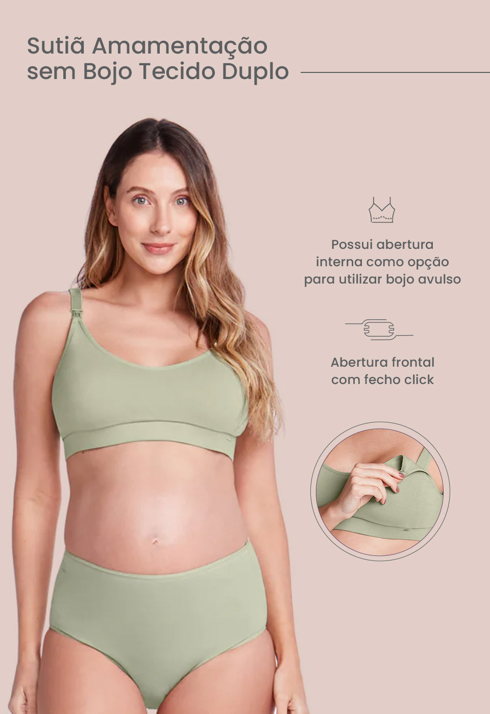Sutiã Amamentação Sem Bojo Tecido Duplo Cidreira