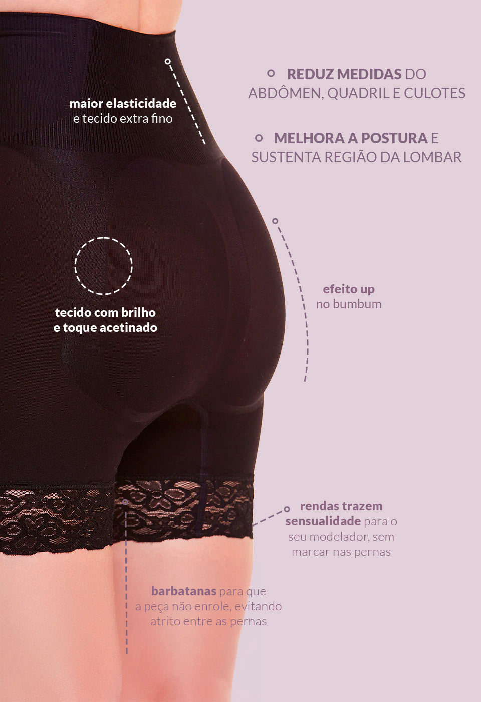Shorts Modelador Abdominal Com Renda Levanta Bumbum Black