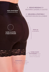 Shorts Modelador Abdominal Com Renda Levanta Bumbum Black