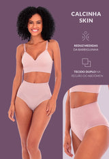 Calcinha Modeladora Cintura Alta Com Barbatana Afina Cintura Blush
