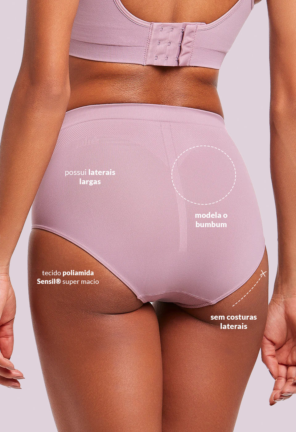 Calcinha Modeladora Cintura Alta Afina Cintura Lilac