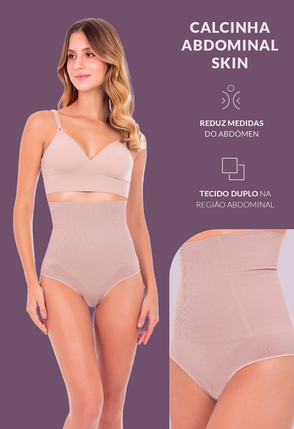 Calcinha Modeladora Abdominal Biquíni Com Barbatana Afina Cintura Blush