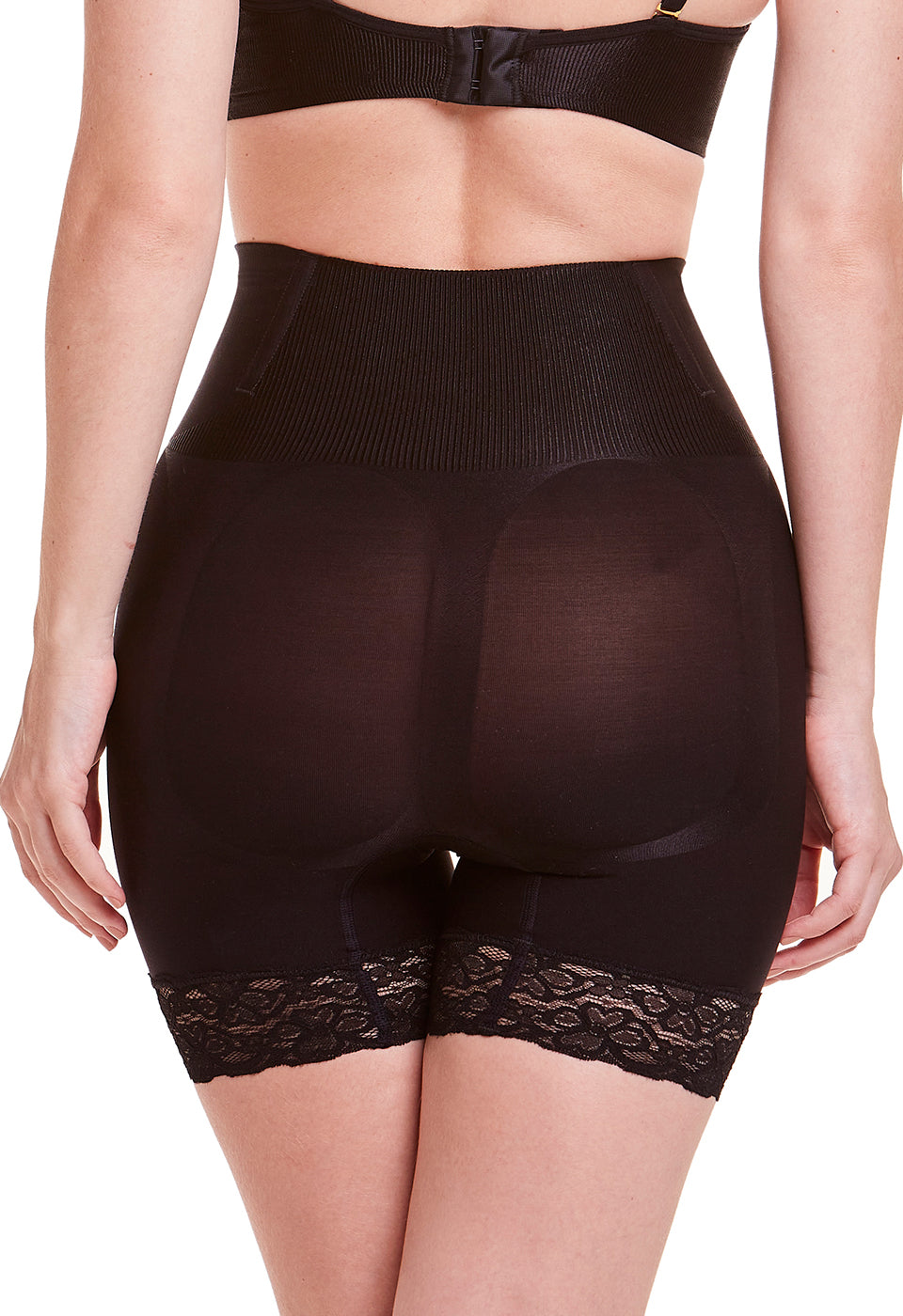 Shorts Modelador Abdominal Com Renda Levanta Bumbum Black