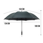 Medidas do guarda chuva grande: 134 cm de diâmetro, 154 cm de arco e 100 cm de altura