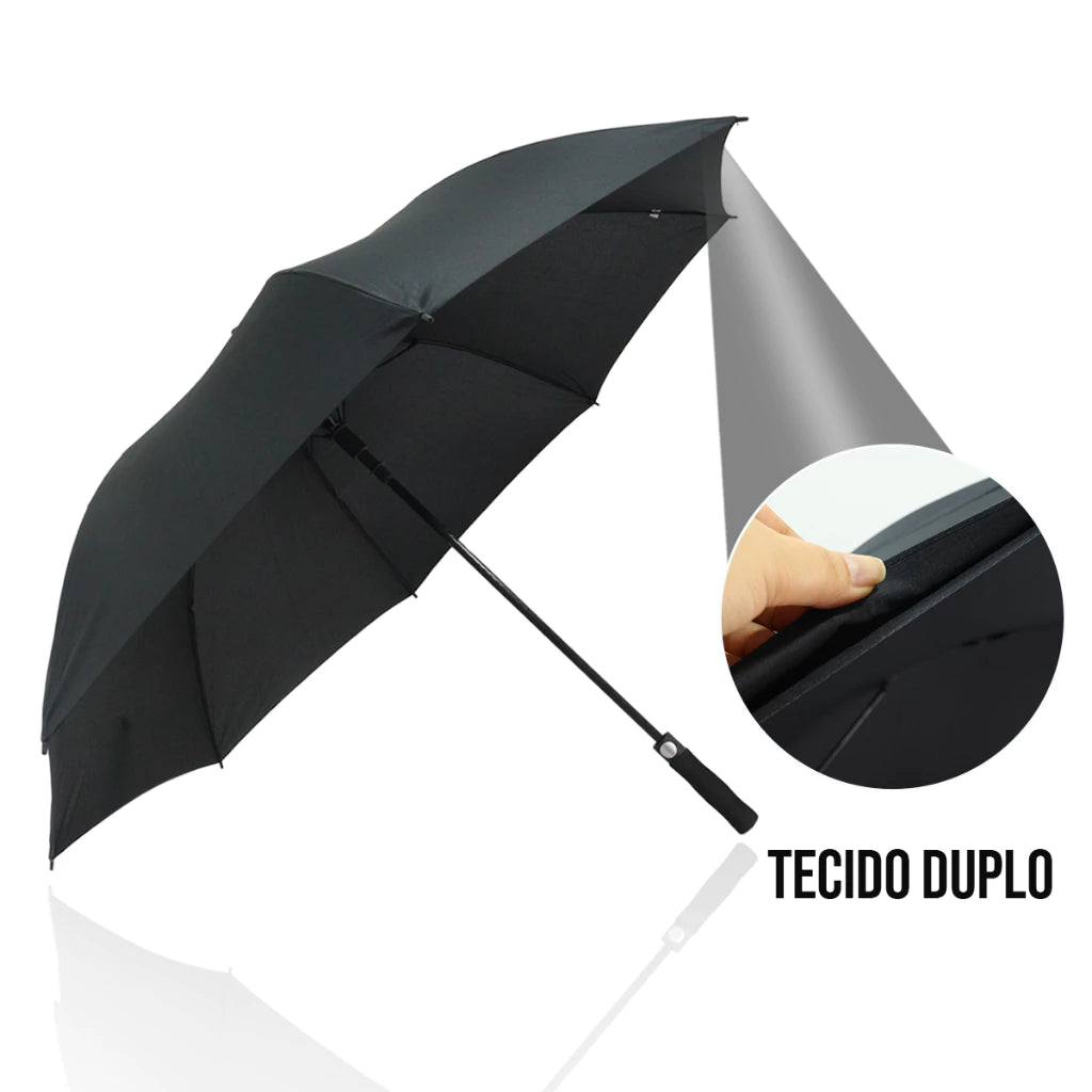 Detalhe do tecido duplo do guarda chuva grande preto