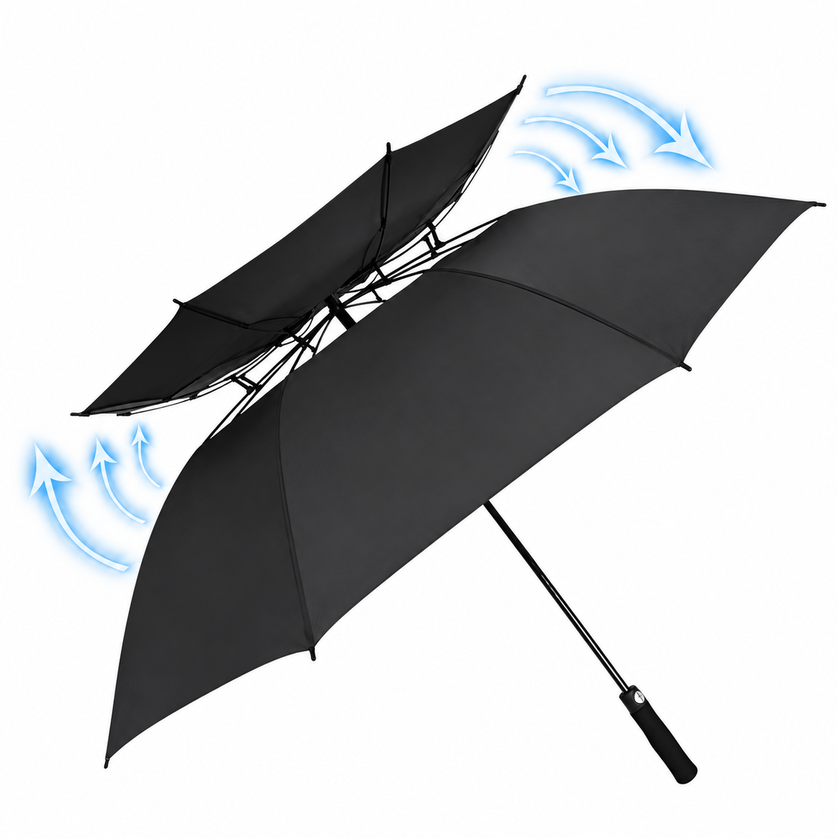 Vento passando pela ventilação da dupla camada do guarda chuva de golfe