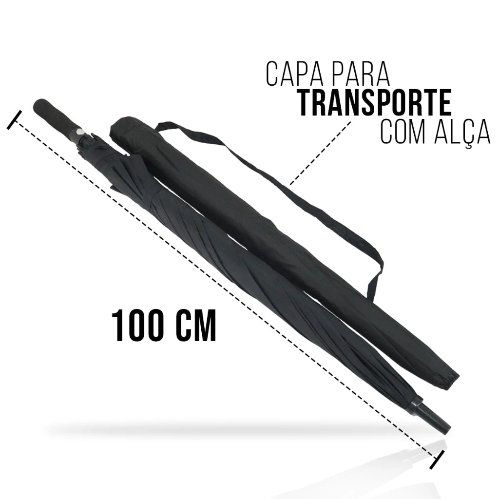 Guarda chuva grande preto com capa de tecido para transporte com alça
