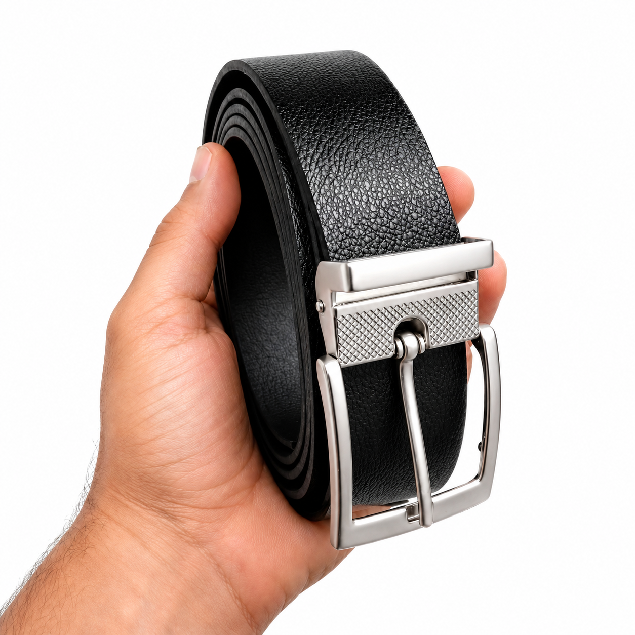 Cinto masculino preto de couro sintético com fivela de metal removível