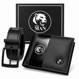Kit Cinto e Carteira Masculino com Porta-Documentos e Caixa
