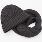 Kit touca gorro sem pompom e cachecol gola infinito de tricô canelado cinza
