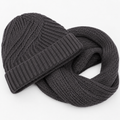 Kit touca gorro sem pompom e cachecol gola infinito de tricô canelado cinza