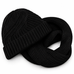 Kit touca gorro sem pompom e cachecol gola de tricô canelado preto