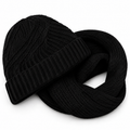Kit touca gorro sem pompom e cachecol gola de tricô canelado preto
