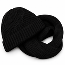 Kit touca gorro sem pompom e cachecol gola de tricô canelado preto