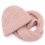 Kit touca gorro sem pompom e cachecol gola de tricô canelado rosa